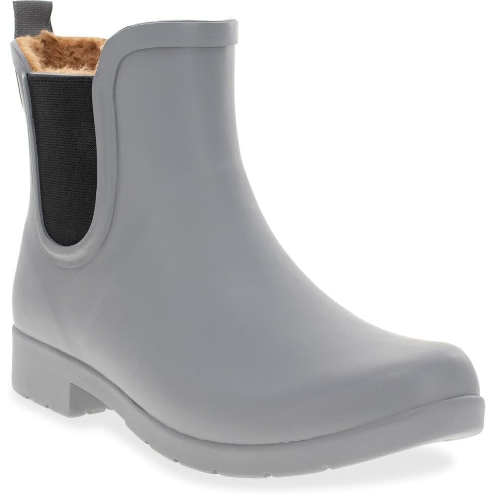 Women’s Grey Waterproof Chelsea Booties Plush Lined Slip-On Ankle Boots